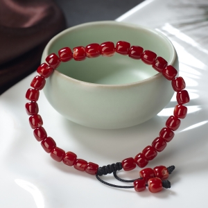阿卡牛血红珊瑚桶珠单圈手串