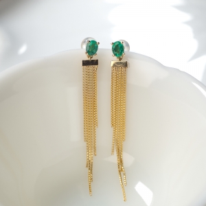 18K鲜绿祖母绿耳钉