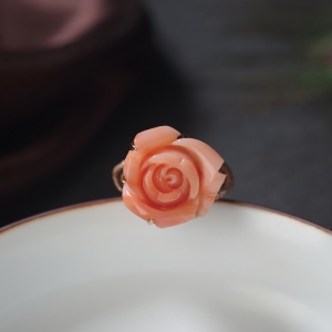 18K深水珊瑚玫瑰花戒指