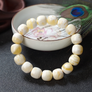 白花蜜蜡桶珠单圈手串