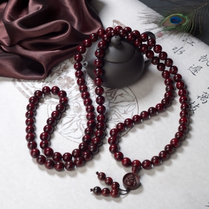 12mm满星鸡血红小叶紫檀108佛珠