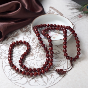 7mm半星鱼鳞纹鸡血红小叶紫檀108佛珠