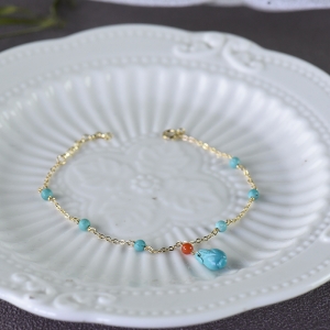 14K中高瓷蓝色绿松石玉米手链