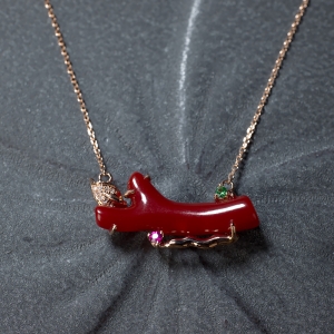 18K阿卡牛血红珊瑚树枝项链