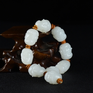 山流水料和田羊脂白玉十八罗汉单圈手串