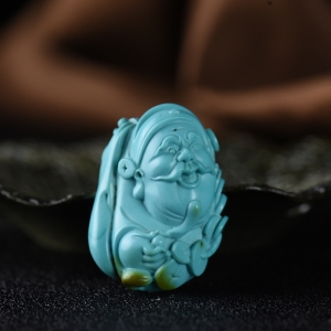 高瓷蓝色绿松石财神吊坠