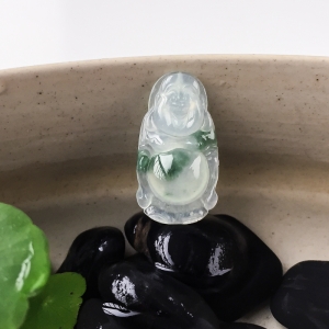 冰种飘花翡翠弥勒佛吊坠