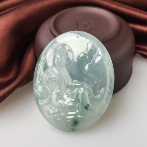 糯冰种飘花观音吊坠