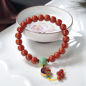 柿子红南红桶珠单圈手串