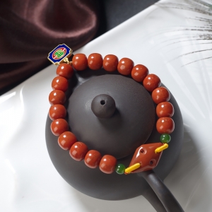 火焰纹南红桶珠单圈手串