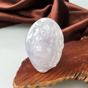 糯冰种浅紫翡翠弥勒佛吊坠