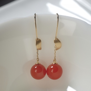 18K冰红南红圆珠耳环