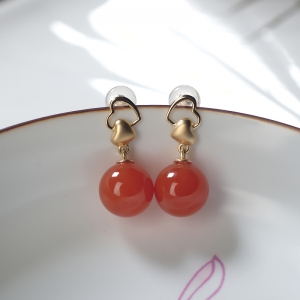 18K冰红南红圆珠耳坠