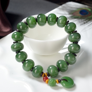 山料和田碧玉算盘珠单圈手串