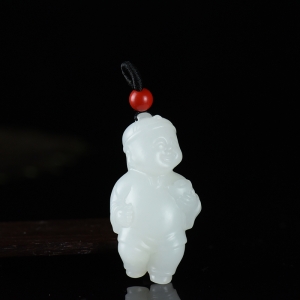 山流水料和田羊脂白玉财神吊坠