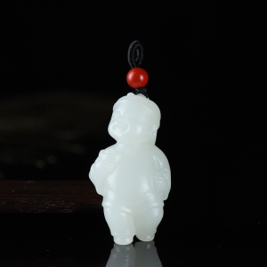 山流水料和田羊脂白玉财神吊坠