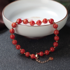 18KMOMO珊瑚圆珠手链