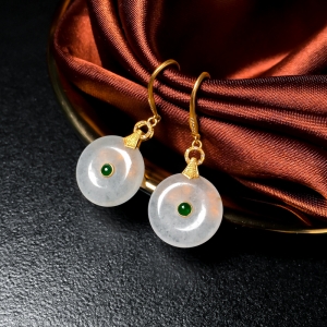 18K糯冰种翡翠平安扣耳坠