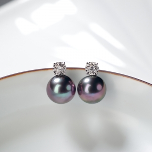 18K海水黑色珍珠耳钉
