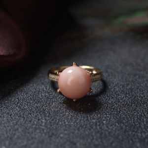 18K深水珊瑚圆珠戒指