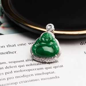 18K糯种翠绿翡翠弥勒佛吊坠