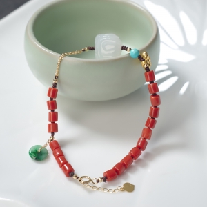 沙丁珊瑚桶珠手链