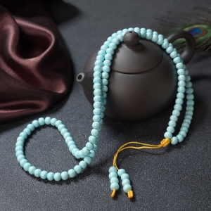 高瓷铁线蓝绿松石桶珠多圈手串