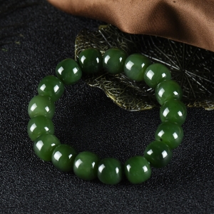 山料和田碧玉老形珠单圈手串