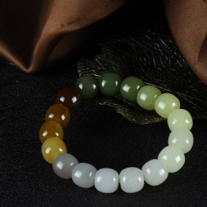 山料和田玉多宝老形珠单圈手串