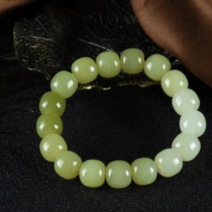 山料和田黄玉渐变老形珠单圈手串