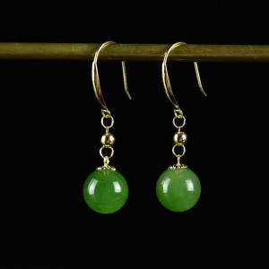 18K山料和田碧玉耳坠