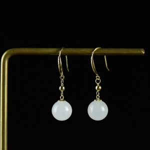 18K山料和田白玉耳坠