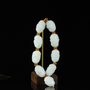 山流水料和田羊脂白玉十八罗汉手持