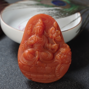 柿子红南红文殊菩萨吊坠