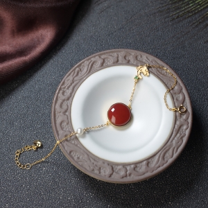 18K玫瑰红南红手链