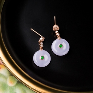 18K糯冰种紫罗兰翡翠平安扣耳坠