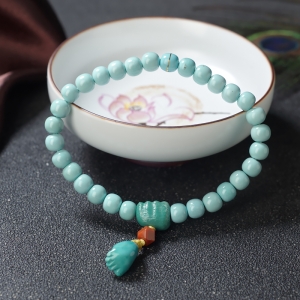 高瓷铁线蓝绿绿松石桶珠单圈手串