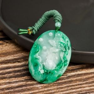 糯冰种飘翠翡翠连年有余吊坠