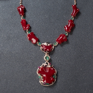 18K阿卡牛血红珊瑚随形两用款