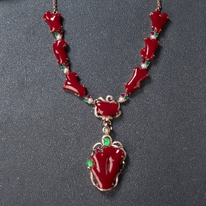 18K阿卡牛血红珊瑚随形两用款