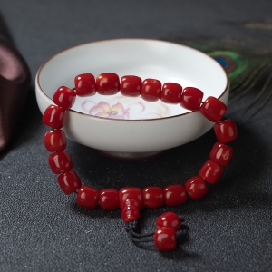 阿卡牛血红珊瑚桶珠单圈手串