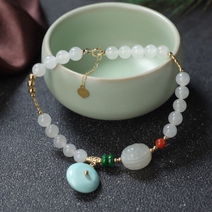 5.5mm山料和田白玉编织手链