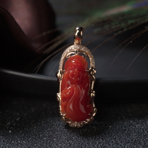 18K阿卡牛血红珊瑚弥勒佛吊坠