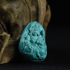 高瓷蓝绿色绿松石度母吊坠