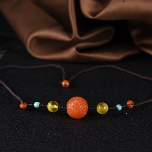 樱桃红南红回纹珠项链