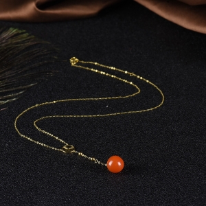 18K樱桃红南红项链