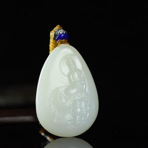 山流水料和田白玉普贤菩萨吊坠