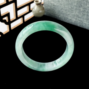 56.5mm糯冰种飘翠翡翠平安镯