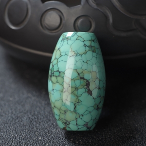 高瓷铁线蓝绿绿松石桶珠