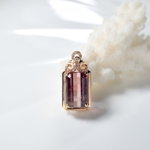 18K双色碧玺方形吊坠